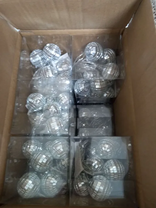 BOX OF 12 PACKS OF GEORGE HOME GLITTER BALL STRING LIGHTS IN SILVER