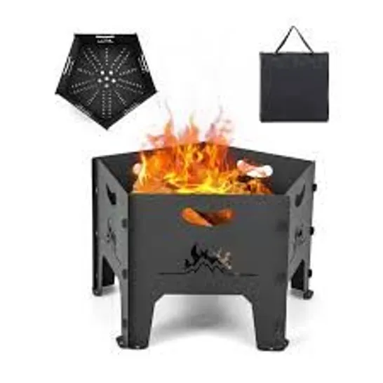 BOXED COSTWAY PENTAGON OUTDOOR FIRE PIT COLLAPSIBLE PORTABLE PLUG CAMP FIREPIT WOOD BURNING