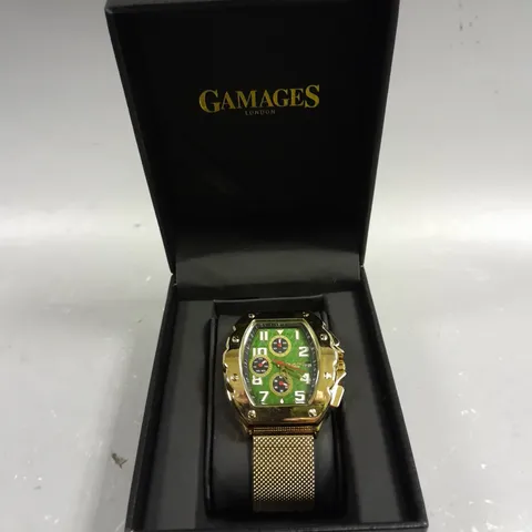 GAMAGES LONDON DIMENSIONAL GREEN DIAL WATCH 