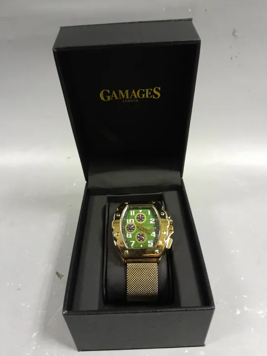 GAMAGES LONDON DIMENSIONAL GREEN DIAL WATCH 