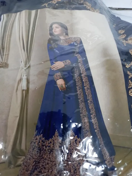 BLUE COLOURED PURE GEORGETTE HEAVY DESIGNER DRESS