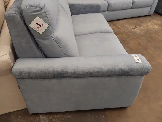 QUALITY ITALIAN DESIGNER LOUNGE SUITE, COMPRISING THREE SEATER SOFA, TWO SEATER SOFA & EASY CHAIR, LIGHT BLUE PLUSH FABRIC 