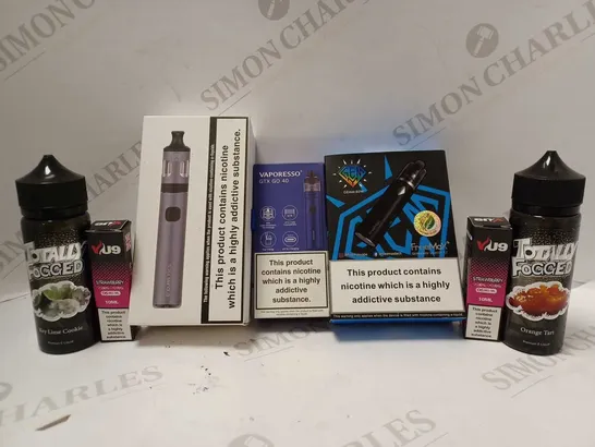 LOT OF APPROX 7 ASSORTED E-CIGARETTE PRODUCTS TO INCLUDE ENDURA T20 S, VAPORESSO GTX GO 40, GEMM 80W STARTER KIT, ETC