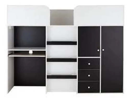 BOXED MIAMI FRESH MID SLEEPER WITH 3 DRAWERS 2 CUPBOARDS & PULL OUT DESK AND MATTRESS OPTIONS - BLACK (3 BOXES)