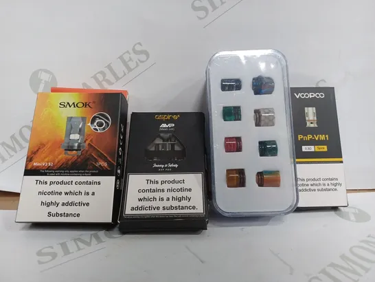 BOX OF APPROX 50 VAPE ACCESSORIES TO INCLUDE - VOOPOO PNP-VM1 0.3 - ASPIRE AVP POD - SMOK MINI V2 S2 ECT