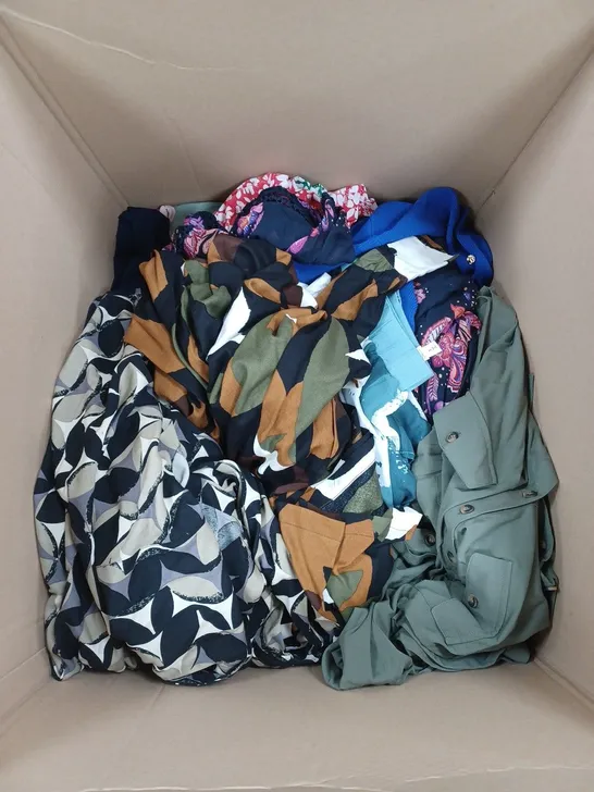 BOX OF APPROX 15 DRESSES, CARDIGANS & CULOTTES IN VARIOUS SIZES AND STYLES TO INCLUDE MONSOON, APRICOT, MASAI, ETC. - COLLECTION ONLY