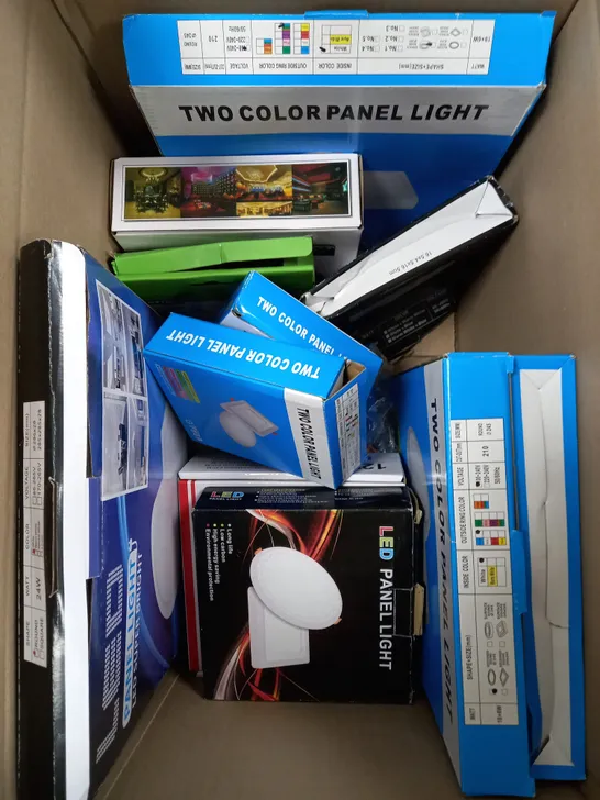 BOX OF APPROXIMATELY 10 ASSORTED ITEMS TO INCLUDE LED STRIPS, COLOUR PANEL LIGHT, LED PANEL LIGHT ETC