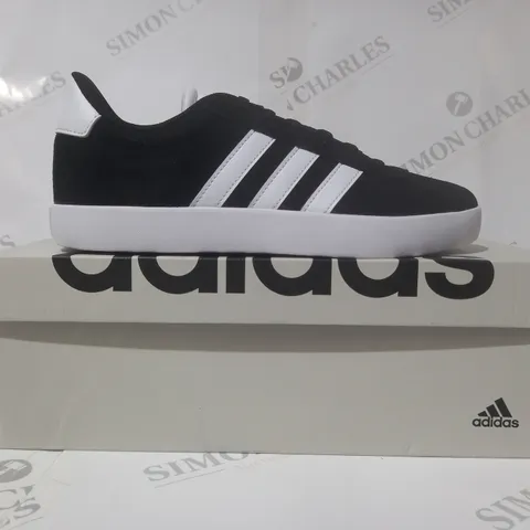 BOXED PAIR OF ADIDAS VL COURT 3.0 K SHOES IN BLACK/WHITE UK SIZE 5