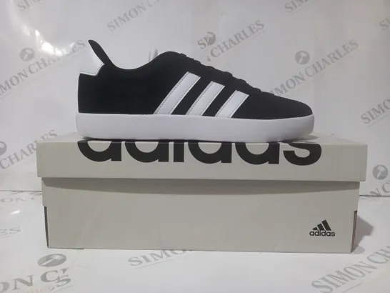 BOXED PAIR OF ADIDAS VL COURT 3.0 K SHOES IN BLACK/WHITE UK SIZE 5