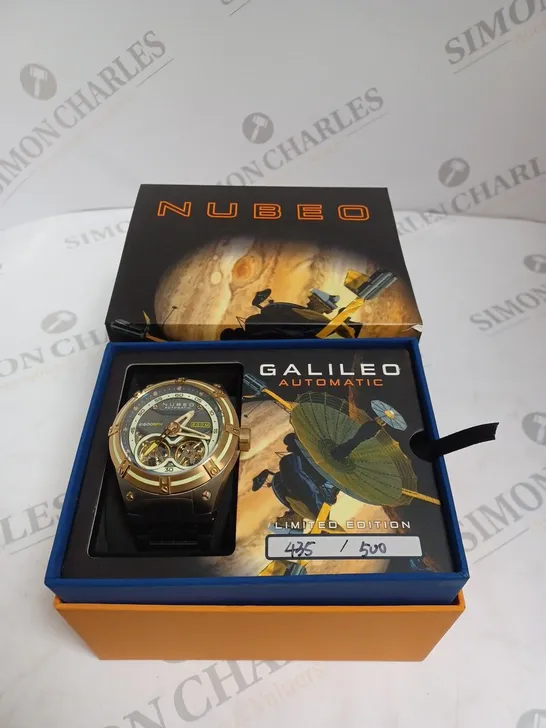 BOXED NUBEO GENTS GALLILEO LTD ED AUTOMATIC WATCH 435/500 STAINLESS STEEL - WITH NUSOUND WIRELESS EAR BUDS