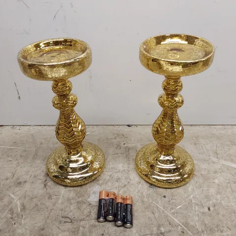 BOXED ALISON CORK PRE-LIT SET OF 2 MERCURY GLASS CANDLE HOLDERS