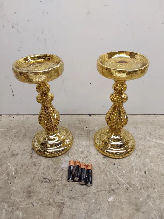 BOXED ALISON CORK PRE-LIT SET OF 2 MERCURY GLASS CANDLE HOLDERS