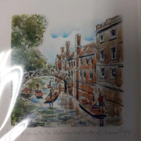 RICHARD BRIGGS MOUNTED AND SIGNED GICLEE PRINT 'THE MATHEMATICAL BRIDGE, QUEENS' COLLEGE, CAMBRIDGE'