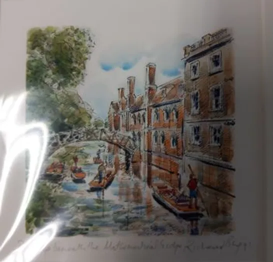 RICHARD BRIGGS MOUNTED AND SIGNED GICLEE PRINT 'THE MATHEMATICAL BRIDGE, QUEENS' COLLEGE, CAMBRIDGE'