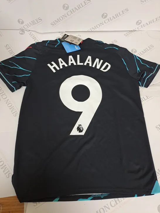 MANCHESTER CITY FC 3RD SHIRT WITH HAALAND ON THE BACK SIZE 13-14 YEARS