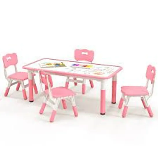 BOXED COSTWAY KIDS 4 SEATER TABLE AND CHAIR SET PINK