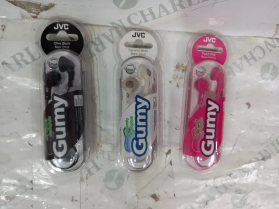 BOX OF APPROXIMATELY 20 ASSORTED JVC GUMY STEREO HEADPHONES IN VARIOUS COLOURS