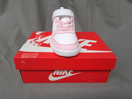 BOXED PAIR OF NIKE COURT BOROUGH LOW RECRAFT KIDS SHOES IN WHITE/PINK UK SIZE 9.5