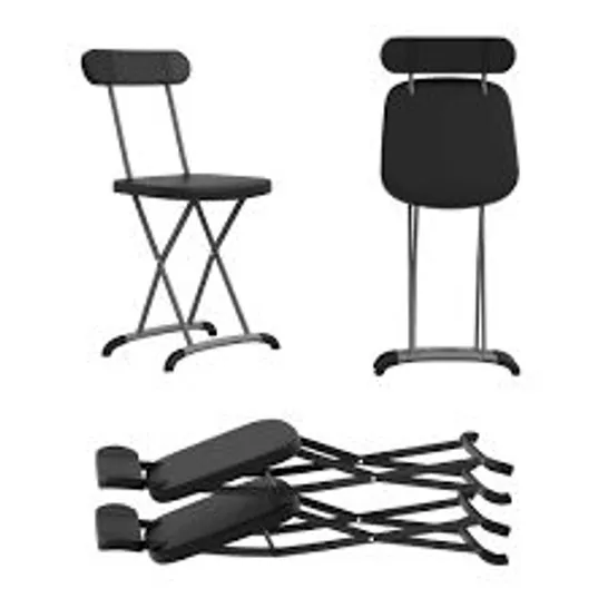 BOXED SET OF 2 INDOOR AND OUTDOOR METAL FOLDING STOOL WITH STURDY FRAME AND ERGONOMIC BACKREST - BLACK (1 BOX)