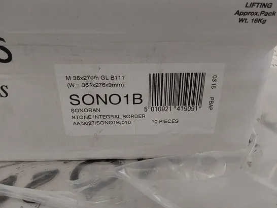 PALLET TO CONTAIN APPROX 48 X PACKS OF JOHNSON TILES SONORAN STONE INTEGRAL BORDER GLAZED WALL & FLOOR TILES - 10 TILES PER PACK // TILE SIZE: 361 X 276 X 9mm