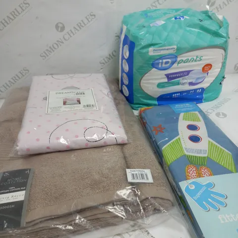 BOX OF APPROX 15 ASSORTED ITEMS TO INCLUDE - ID PANTS, JUNIOR FITTED SHEET, TOWEL ETC