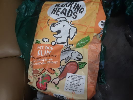 11 BAGS OF ASSORTED ANIMAL FEED TO INCLUDE; BARKING HEADS FAT DOG SLIM