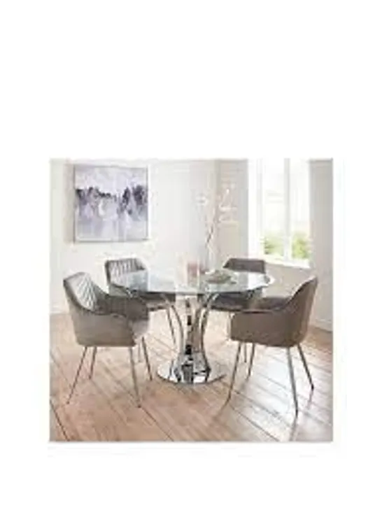 BOXED ALICE DINING TABLE + ALISHA CHROME/GREY CHAIRS