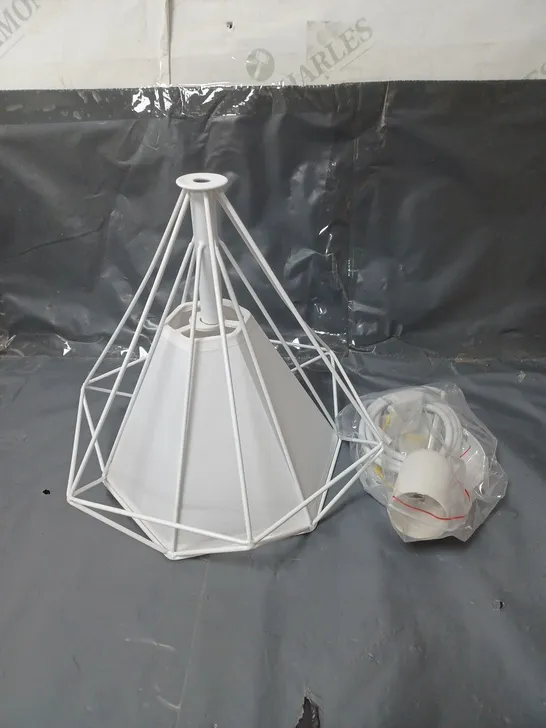 VINTAGE STYLE CAGE LIGHT SHADE WITH FITTINGS WHITE 