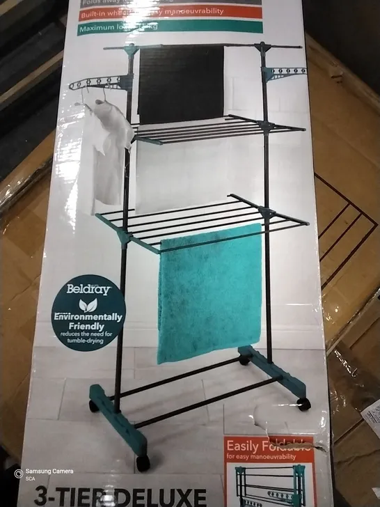 BOXED DELUXE FOLDING DRYING RACK IN BLUE AND GREY 