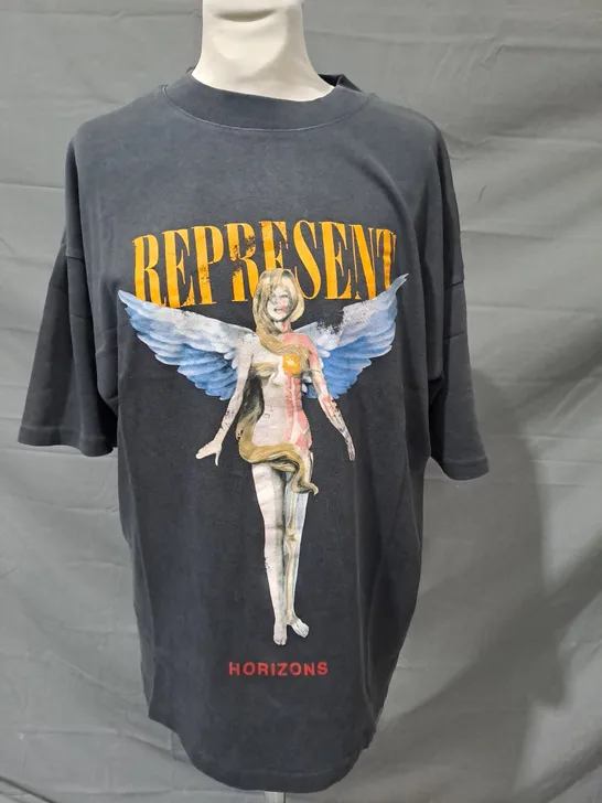 REPRESENT REBORN T-SHIRT IN BLACK SIZE MEDIUM