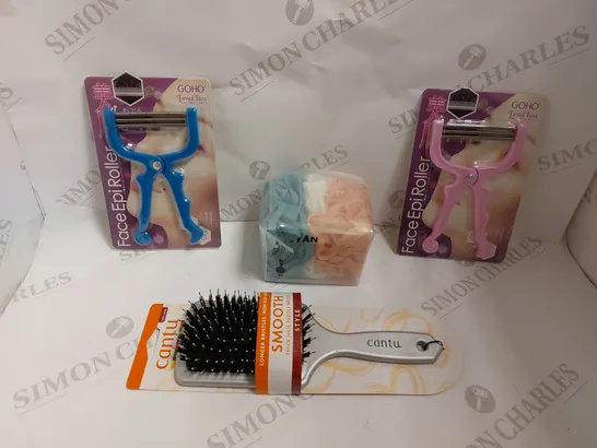 BOX OF APPROX 5 ITEMS TO INCLUDE HAIR BRUSH, SHOWER LOOFERS, FACE EPI ROLLER