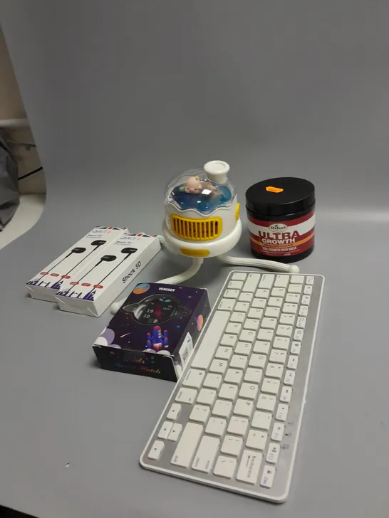 LOT OF 6 ASSORTED ITEMS TOO INCLUDE HAIR GROWTH CREAM , KEYBOARDS AND HEADPHONES 