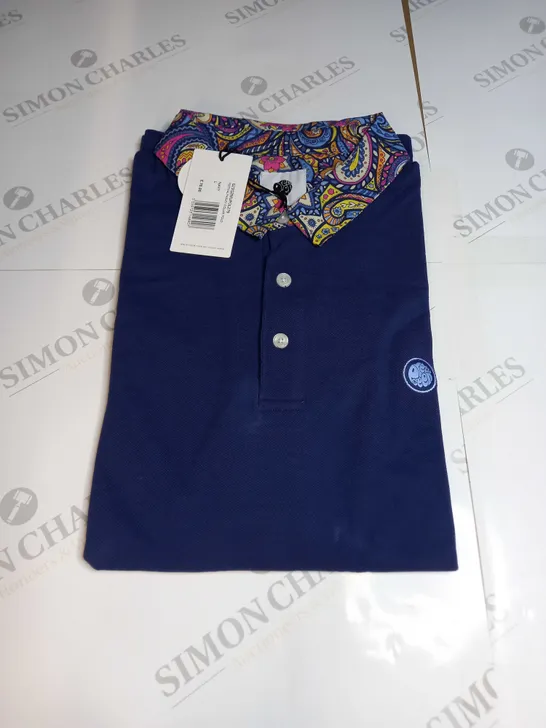 PRETTY GREEN FESTIVAL PAISLEY COLLAR POLO IN NAVY - LARGE