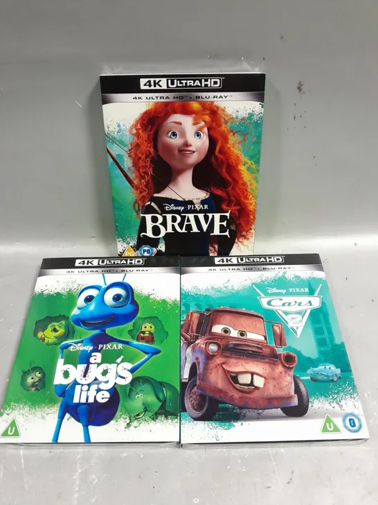 3 X ASSORTED SEALED DISNEY 4K ULTRA HD BLU-RAYS TO INCLUDE BRAVE, CARS 2, A BUGS LIFE ETC 