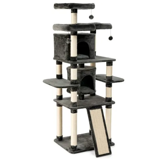 BOXED COSTWAY CAT TREE CONDO WTH SCRATCHING POLES AND BOARD - GREY 