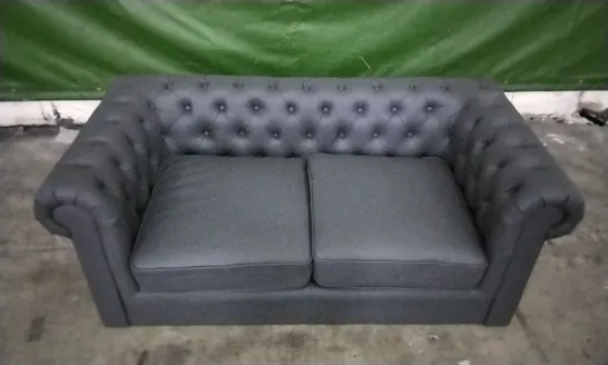 DESIGNER DARK GREY LEATHER CHESTERFIELD STYLE 2 SEATER SOFA