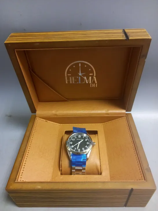 BOXED HELMA DH WATCH WITH GREEN FACE IN SILVER