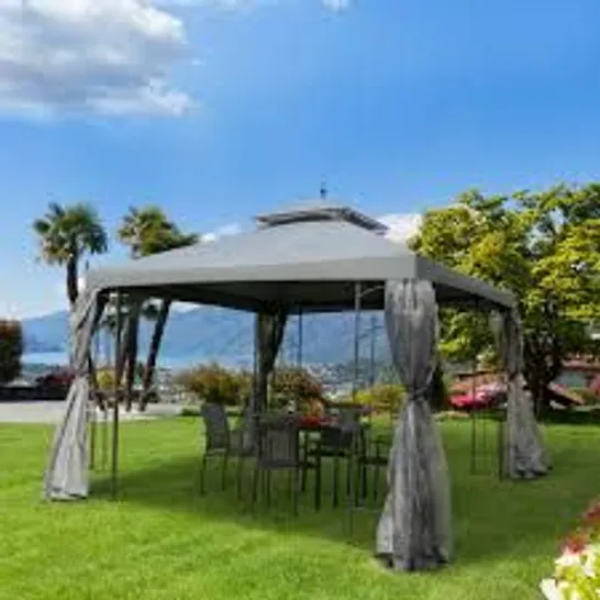 BOXED 3 X 3m OUTSUNNY 2 TIER GARDEN GAZEBO WITH MESH CURTAINS (1 BOX)