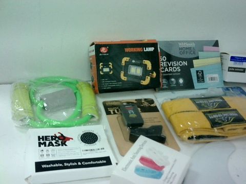 SMALL BOX OF ASSORTED HOMEWARE ITEMS TO INCLUDE PILL BX, COB LED WORK LAMP, D'ADDARIO GUITAR TUNER, CASIO CALCULATOR