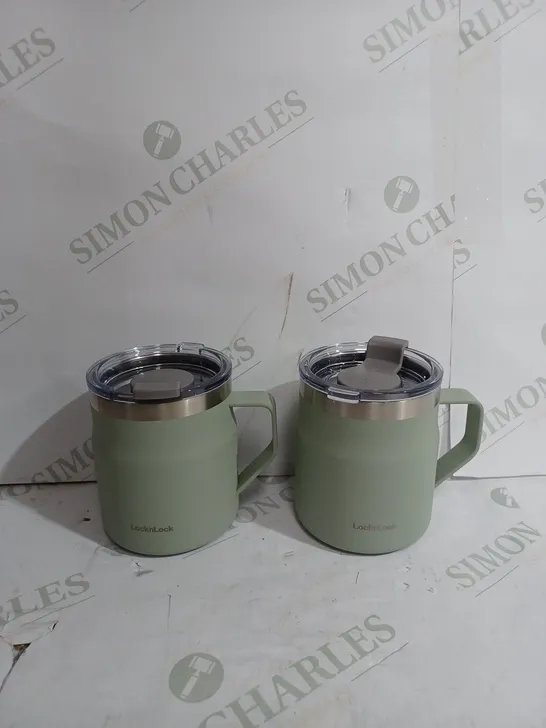 LOCK & LOCK SET OF INSULATED STAINLESS STEEL MUGS - SAGE