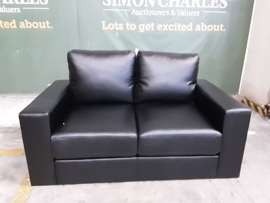 DESIGNER BLACK LEATHER 2-SEATER SOFA 