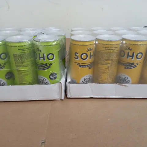 LOT OF 24 CANS OF THE SOHO JUICE CO DRINKS 250ML 2 FLAVOURS 