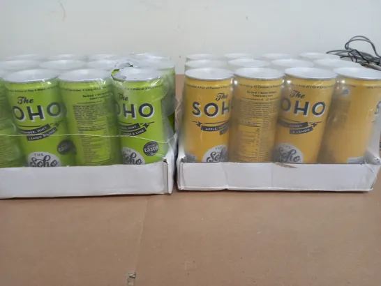 LOT OF 24 CANS OF THE SOHO JUICE CO DRINKS 250ML 2 FLAVOURS 