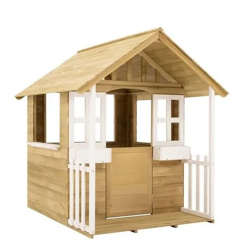 BOXED TP WOODEN CUBBY HOUSE WITH VERANDA