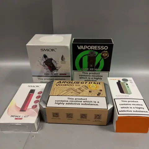 BOX OF APPROXIMATELY 10 ASSORTED E-CIGARATTES TO INCLUDE SMOK, VAPORESSO, ASPIRE ETC.