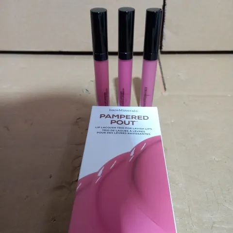 BAREMINERALS 3 PIECE PAMPERED POUT CC LIP LACQUER TRIO