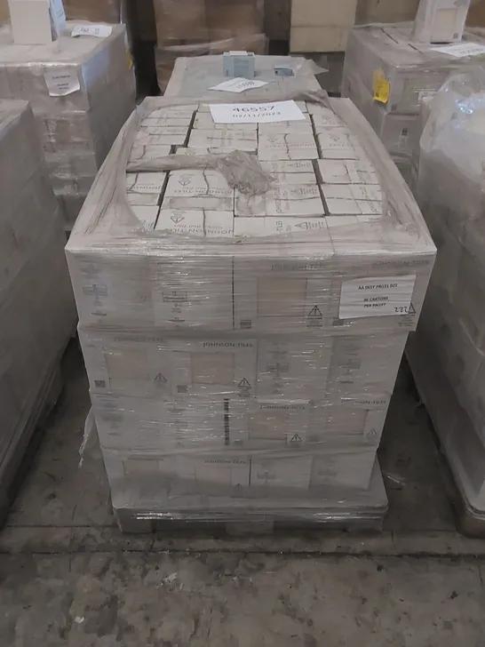 PALLET TO CONTAIN APPROX 96 X CARTONS OF JOHNSON PRISMATICS OYSTER GLAZED WALL TILES - 25 TILES PER CARTON // SIZE: 197 X 197 X 6.5mm