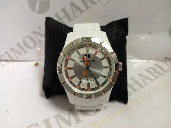 BOSS ORANGE SILVER WATCH WITH RUBBER BRACELET STRAP - WHITE