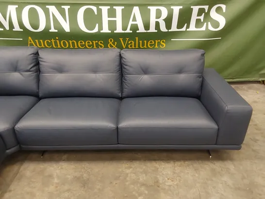 QUALITY DESIGNER ITALIAN MADE CLAUDIO LEATHER UPHOLSTERED CORNER SOFA - NAVY