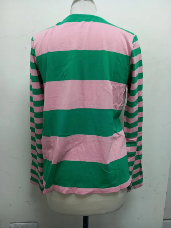 BODEN STRIPED PINK & GREEN LONG SLEEVE T-SHIRT - SIZE UK6